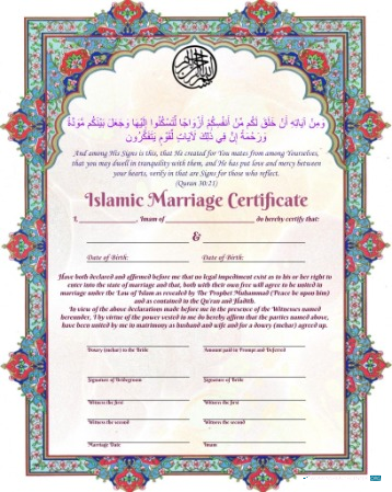 Download Islamic marriage certificate Photoshop template